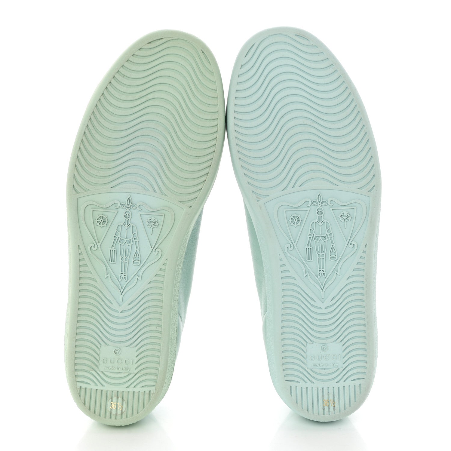 Gucci Calfskin Interlocking G Perforated Womens Ace Sneakers 36.5 Water Green Synthetic Green Garden 5 of 9