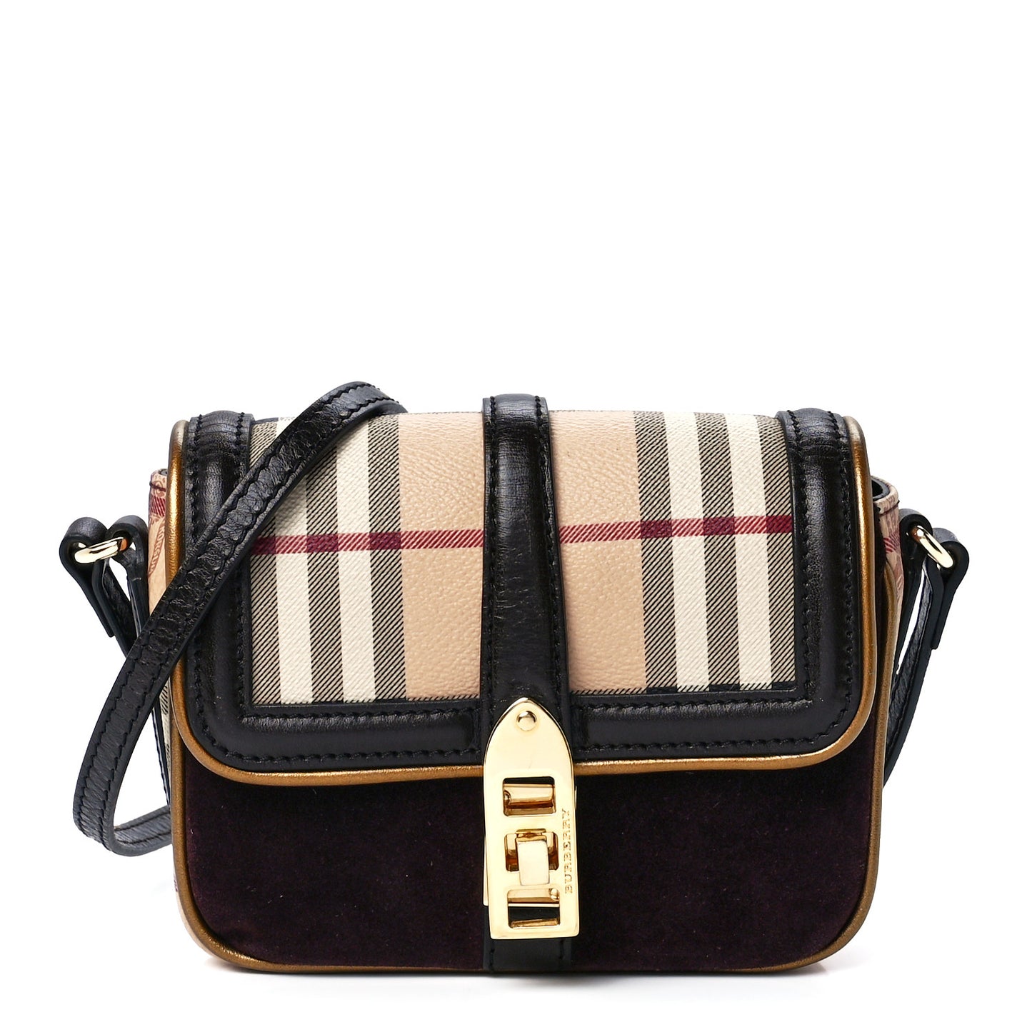Haymarket Check Suede Mini Berkeley Crossbody Burgundy