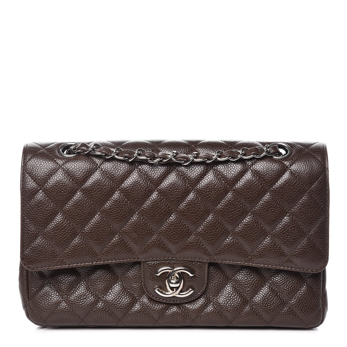 Caviar Quilted Medium Double Flap Brown