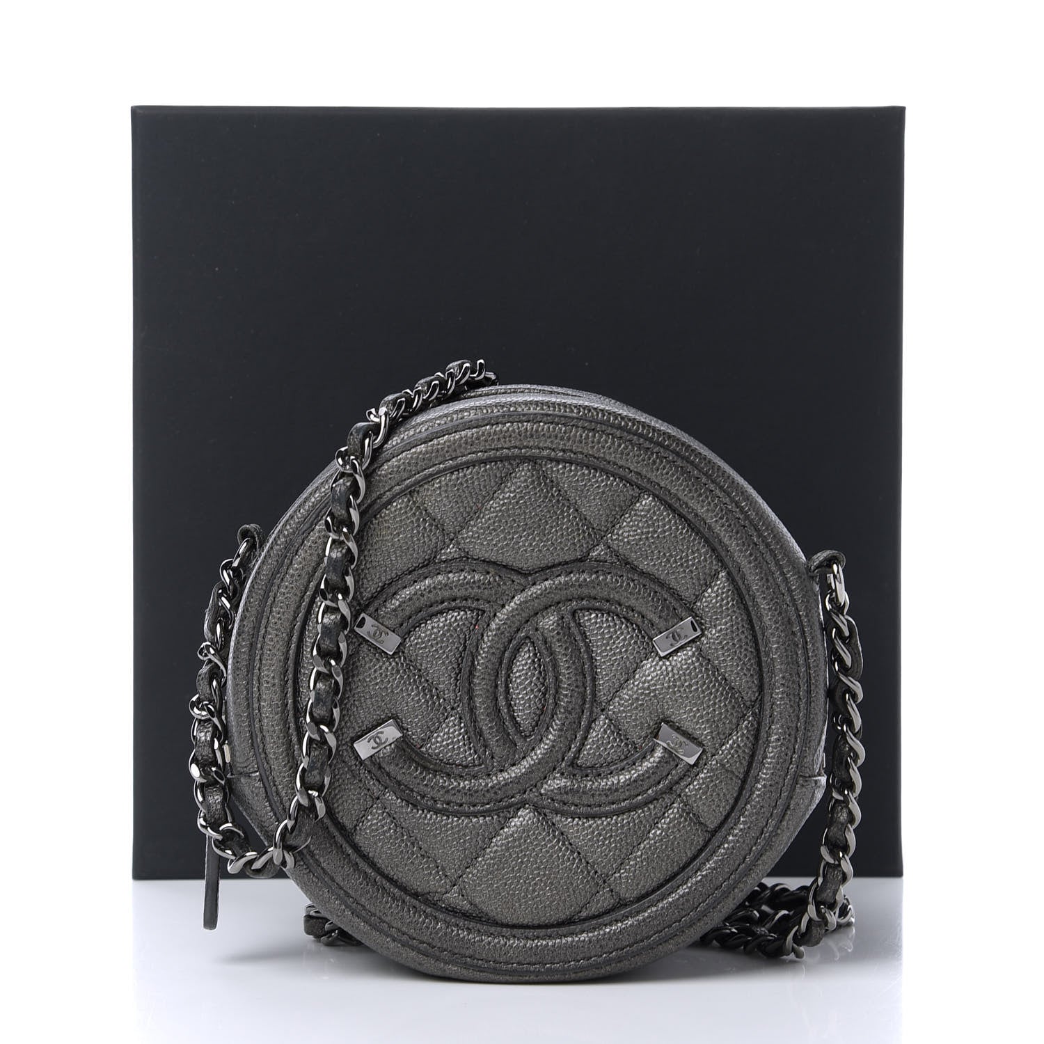 Chanel Metallic Caviar Quilted Round Filigree Crossbody Ruthenium 11 of 11