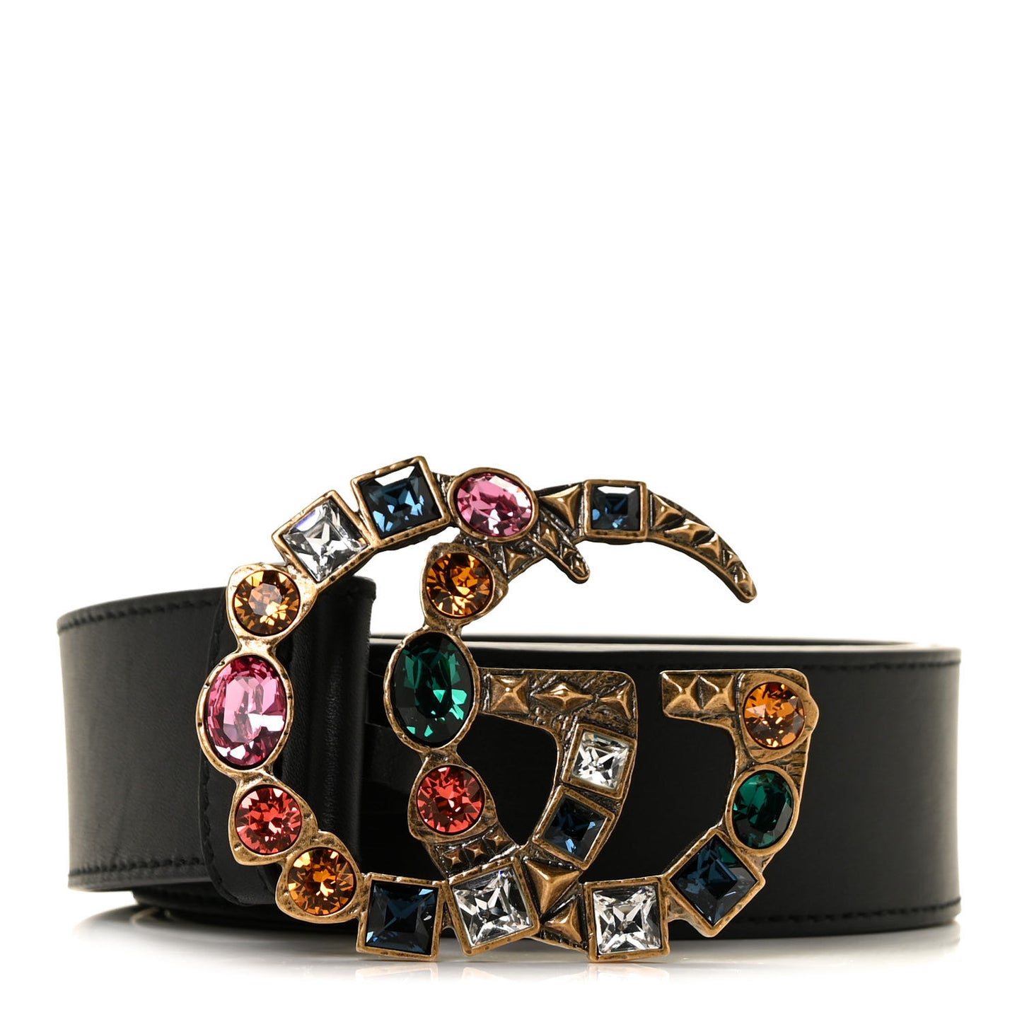 Calfskin Crystal Double G 40mm Belt 80 32 Black Multicolor