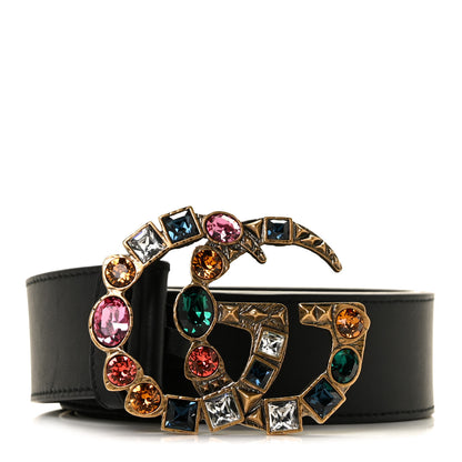 Gucci Calfskin Crystal Double G 40mm Belt 80 32 Black Multicolor 1 of 4