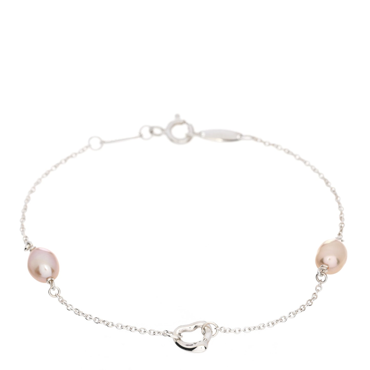 Sterling Silver Pink Pearl Elsa Peretti Open Heart Bracelet