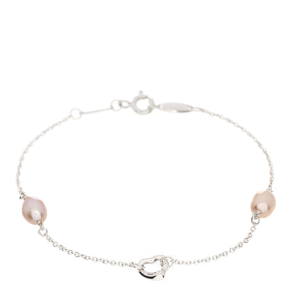 Tiffany Sterling Silver Pink Pearl Elsa Peretti Open Heart Bracelet 1 of 4