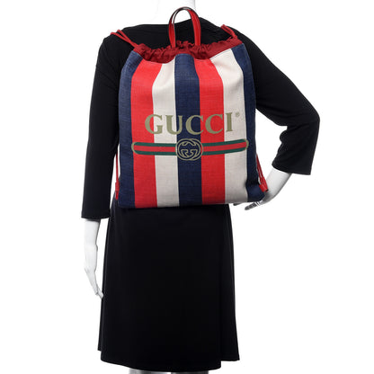 Gucci Canvas Logo Sylvie Stripe Drawstring Backpack Red 2 of 10