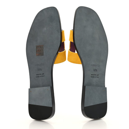 Hermes Suede Goatskin Oran Sandals 38.5 Jaune Topaze 5 of 9