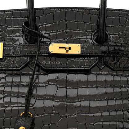Hermes Shiny Porosus Crocodile Birkin 35 Black 8 of 11