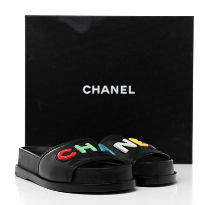 Chanel Lambskin Cha-Nel Mule Sandals 36 Black Multicolor 10 of 10