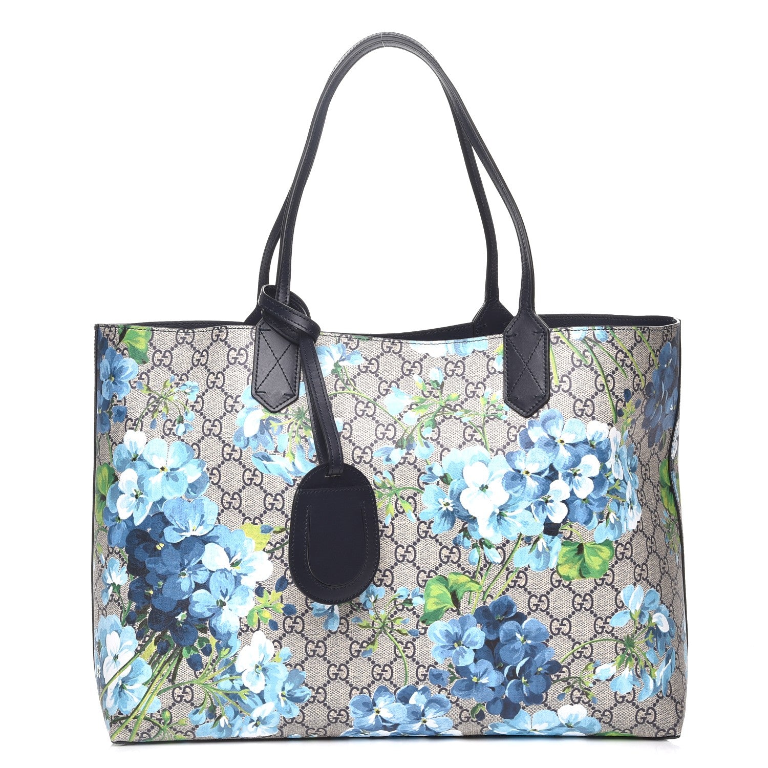 Gucci GG Supreme Monogram Blooms Medium Reversible Tote Beige Blue Navy 1 of 12