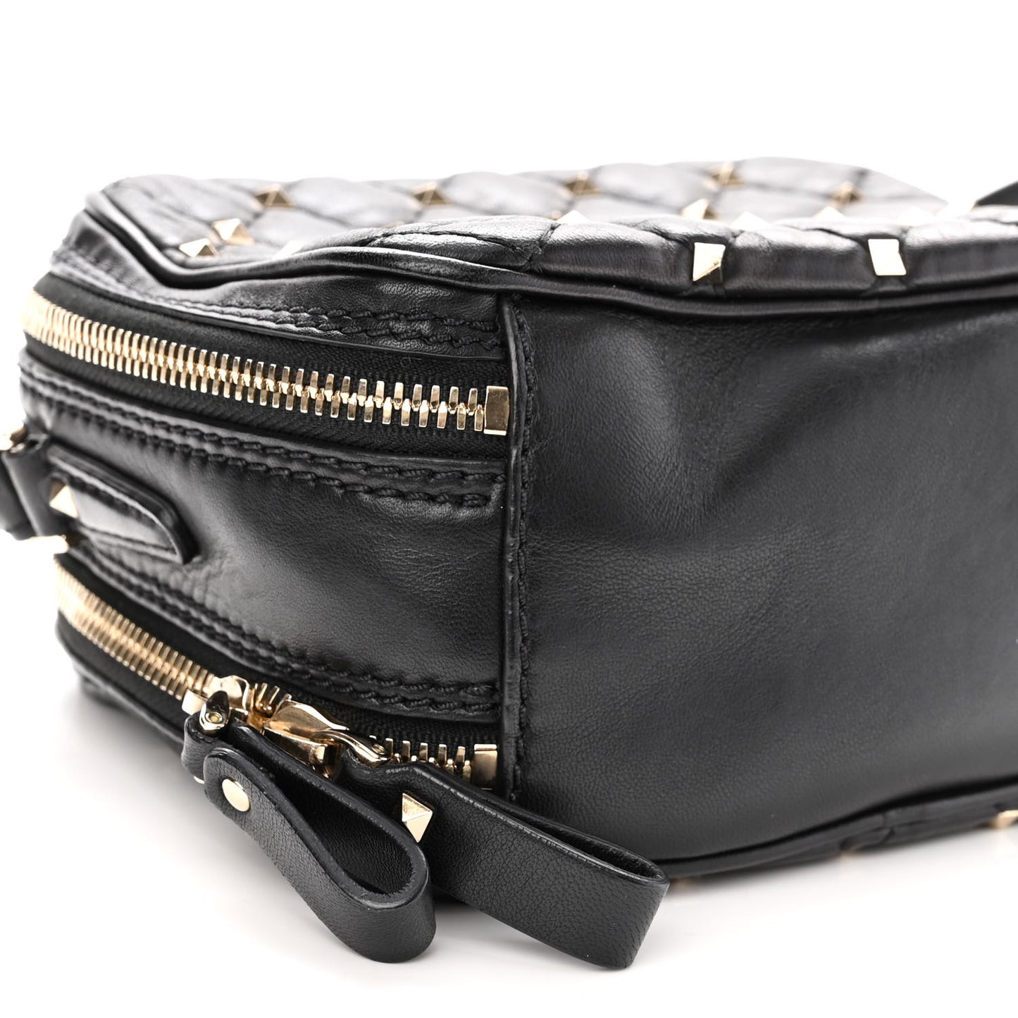 Nappa Rockstud Spike Double Zip Camera Crossbody Bag Black