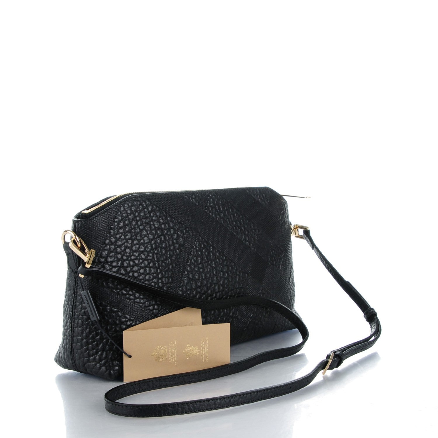 Burberry Signature Grain Calfskin Check Embossed Small Chichester Crossbody Clutch Bag Black 3 of 8
