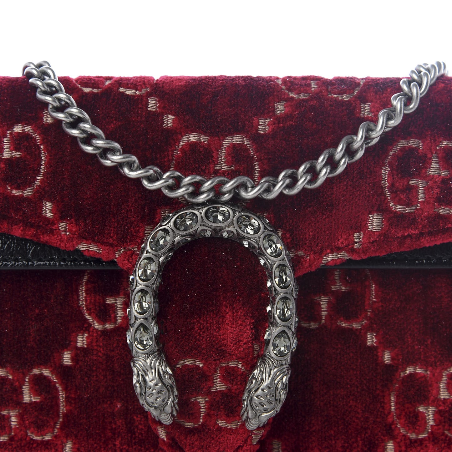 Velvet GG Monogram Super Mini Dionysus Shoulder Bag Red Cipria Black