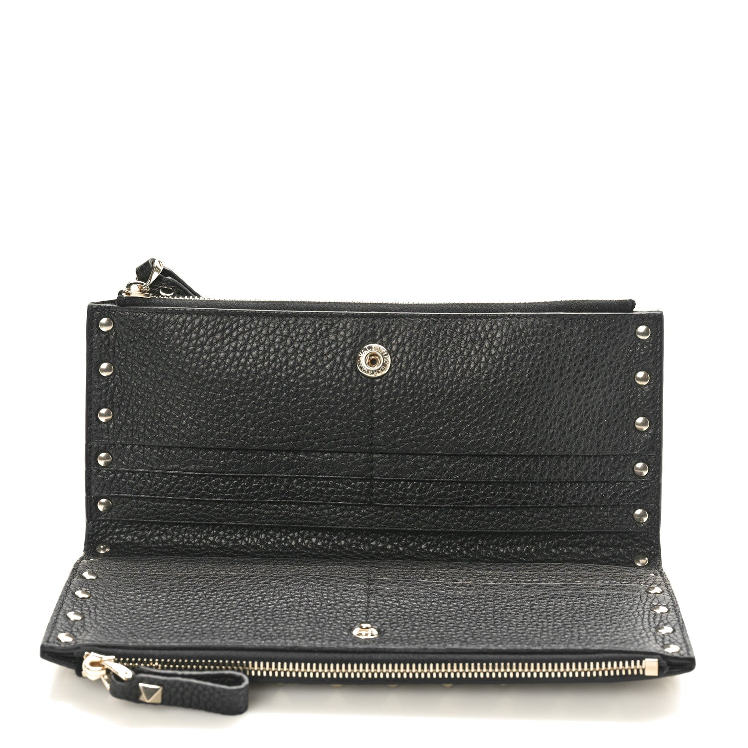 Valentino Garavani Pebbled Calfskin Rockstud Fold Zip Wallet Black 5 of 7
