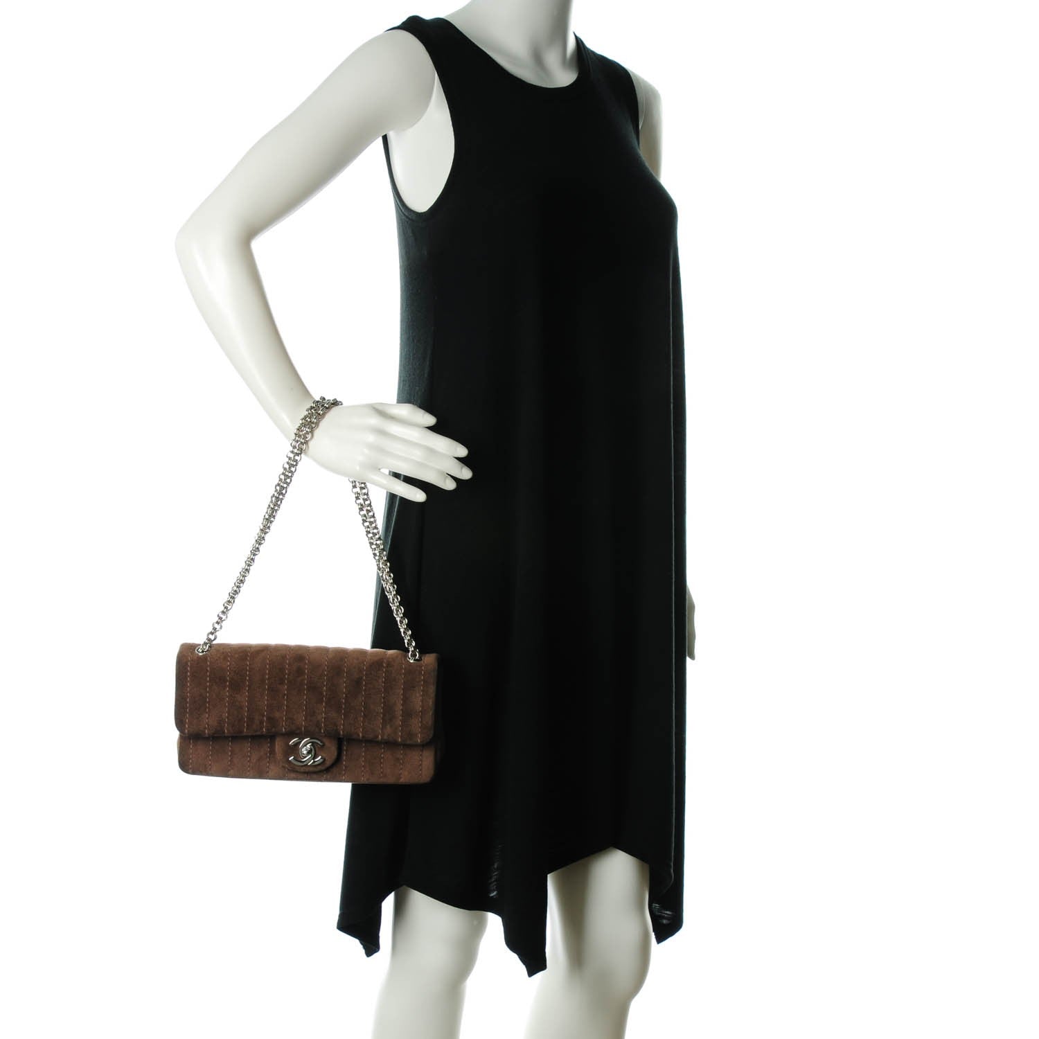 Chanel Suede Vertical Quilted East West Flap Dark Brown 2 of 8