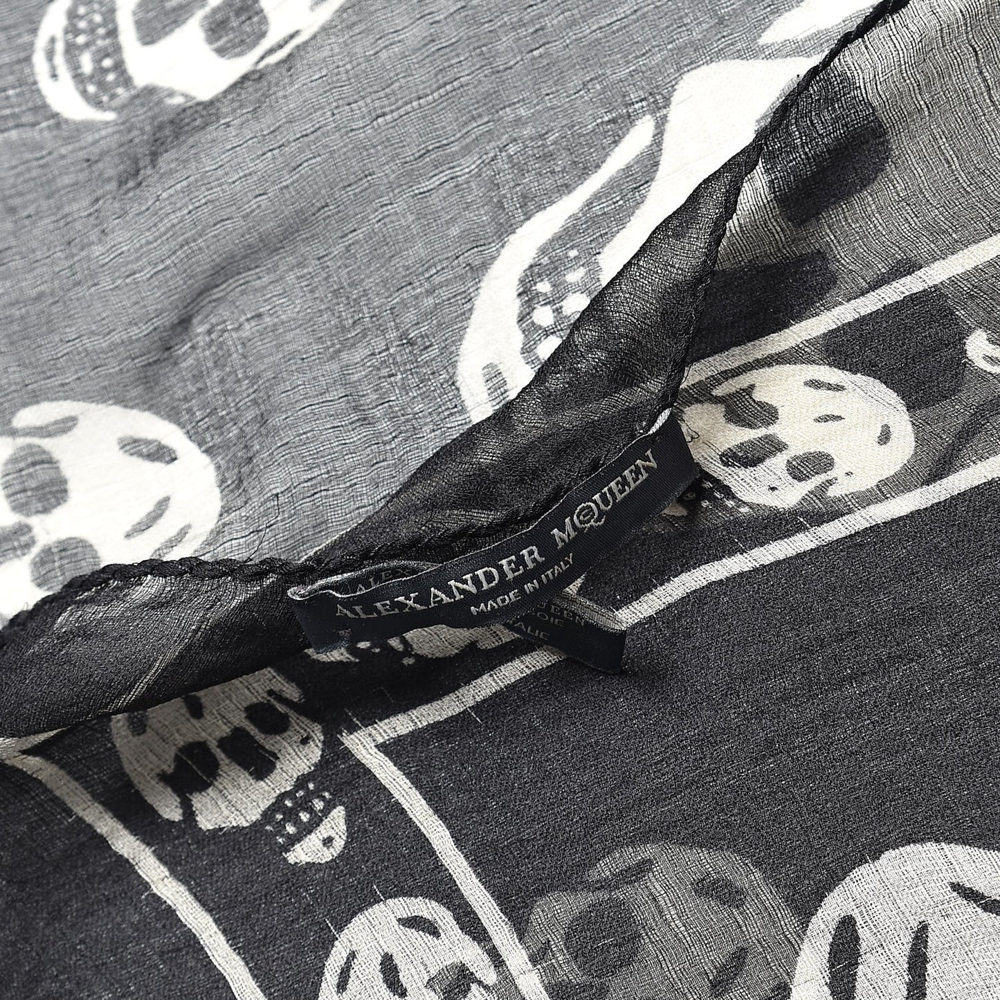Silk Chiffon Skull Scarf Black Ivory