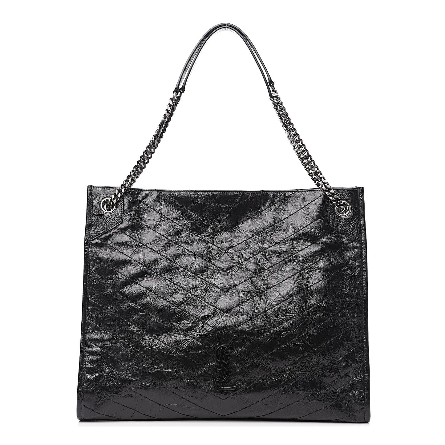 Crinkled Calfskin Matelasse Monogram Niki Shoulder Bag Black