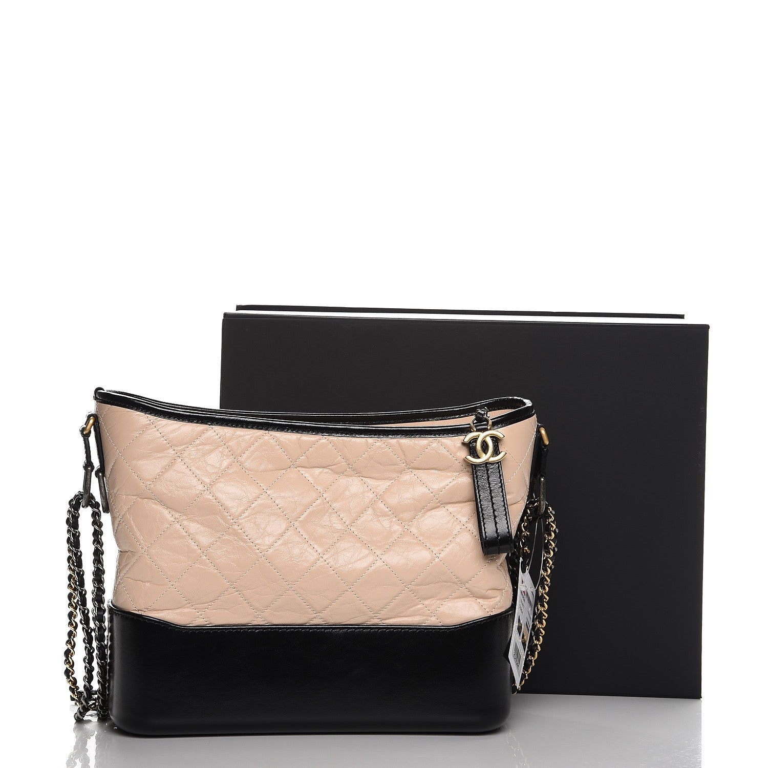 Chanel Aged Calfskin Quilted Medium Gabrielle Hobo Beige Black 8 of 8