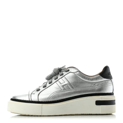 Hermes Metallic Womens Polo Sneakers 38 Argente Black 1 of 14