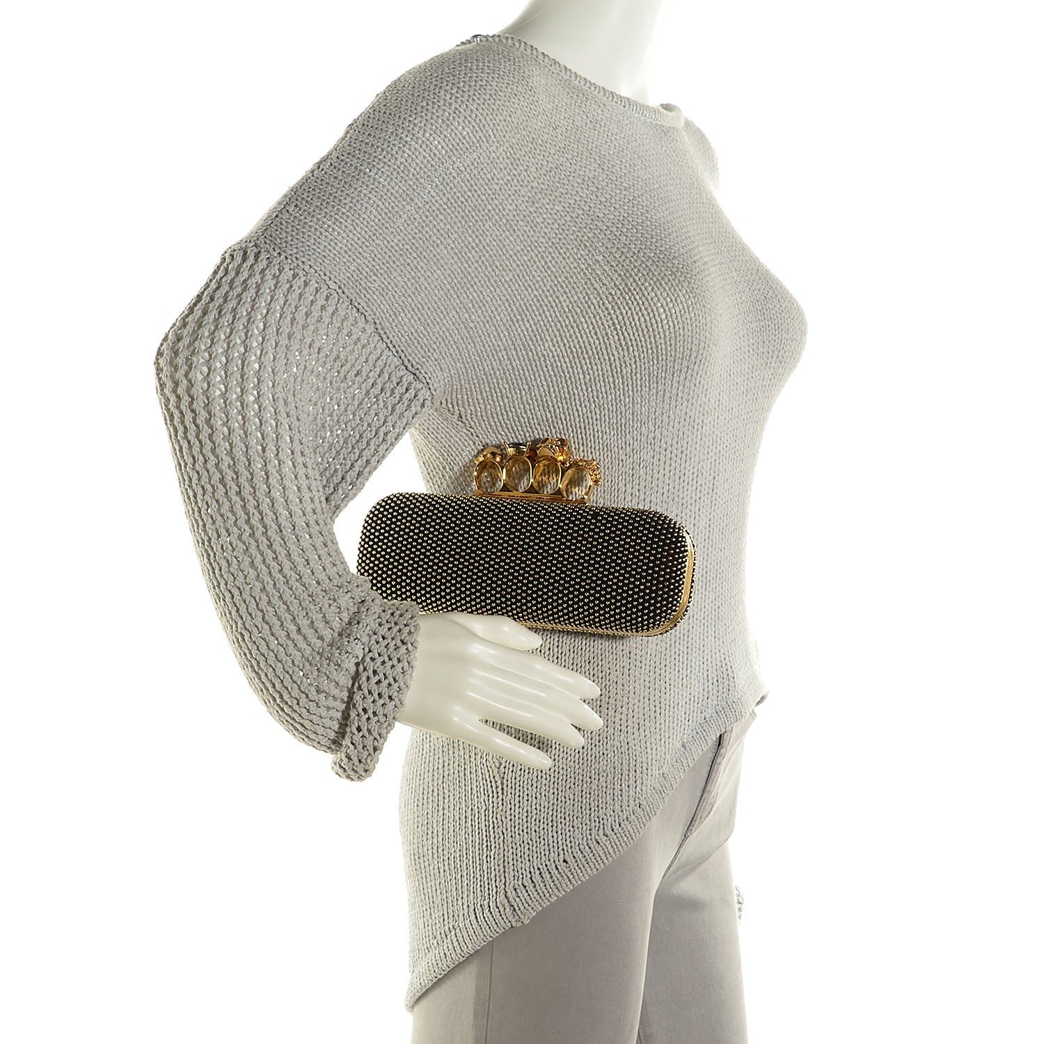 Alexander McQueen Calfskin Studded Skull Knuckle Box Clutch Black 2 of 10