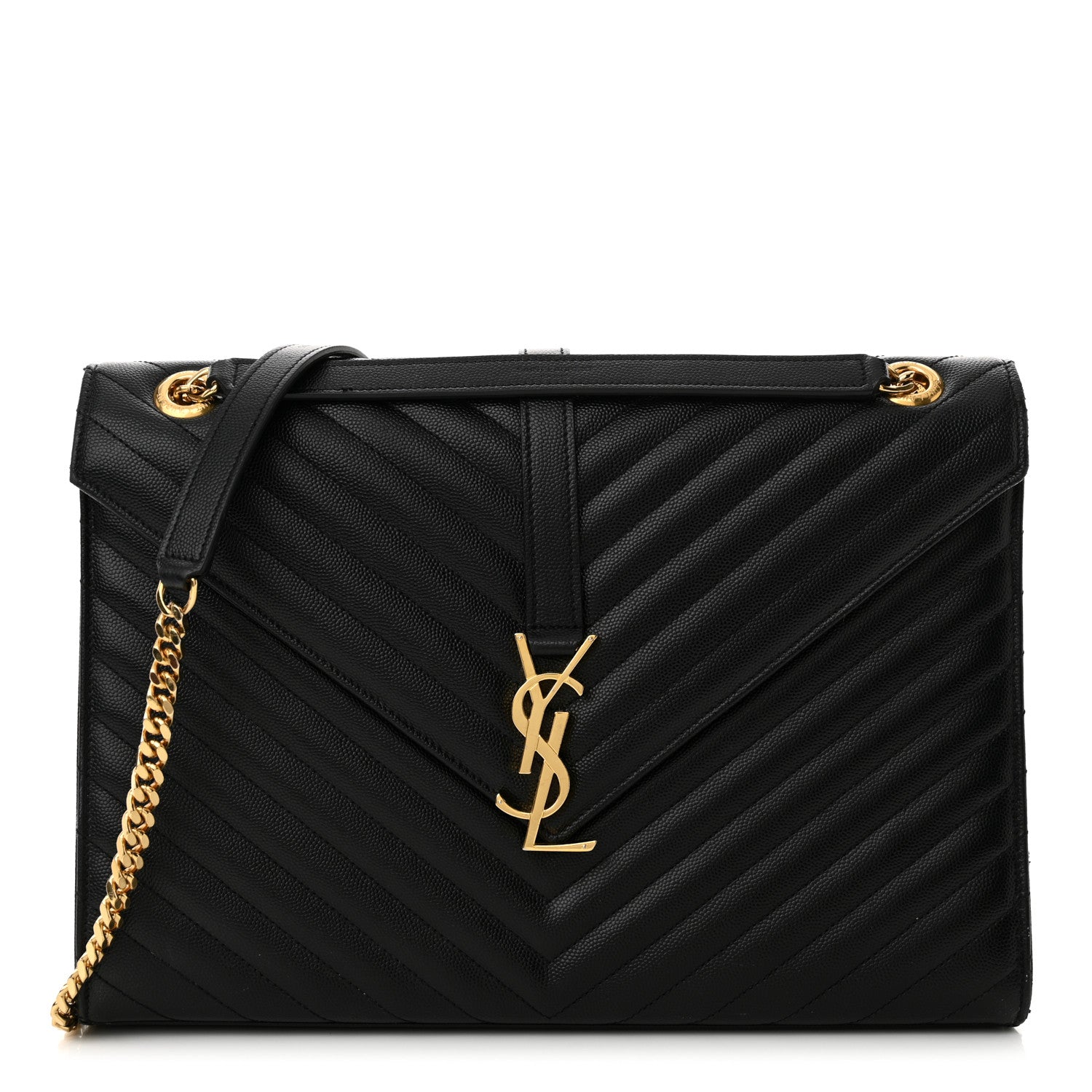 Saint Laurent Grain De Poudre Matelasse Chevron Large Monogram Satchel Black 1 of 15