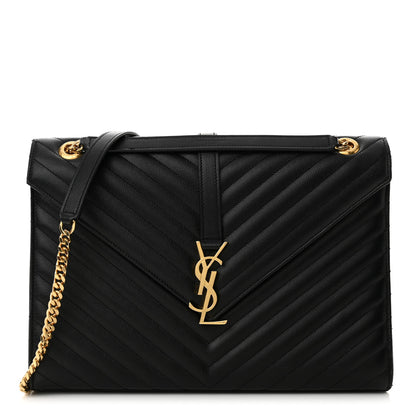 Saint Laurent Grain De Poudre Matelasse Chevron Large Monogram Satchel Black 1 of 15