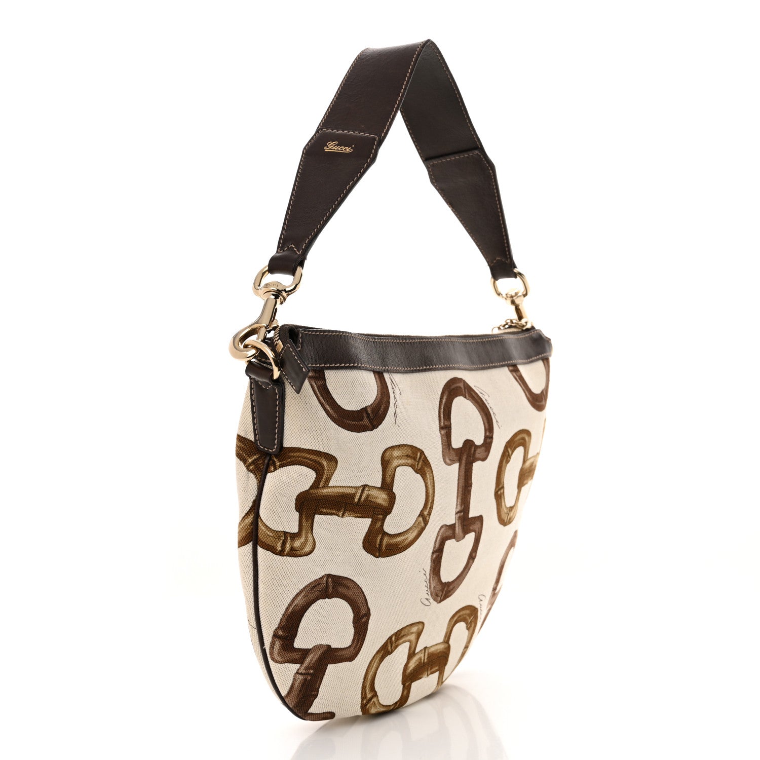Gucci Canvas Bamboo Horsebit Print Hobo White 3 of 14