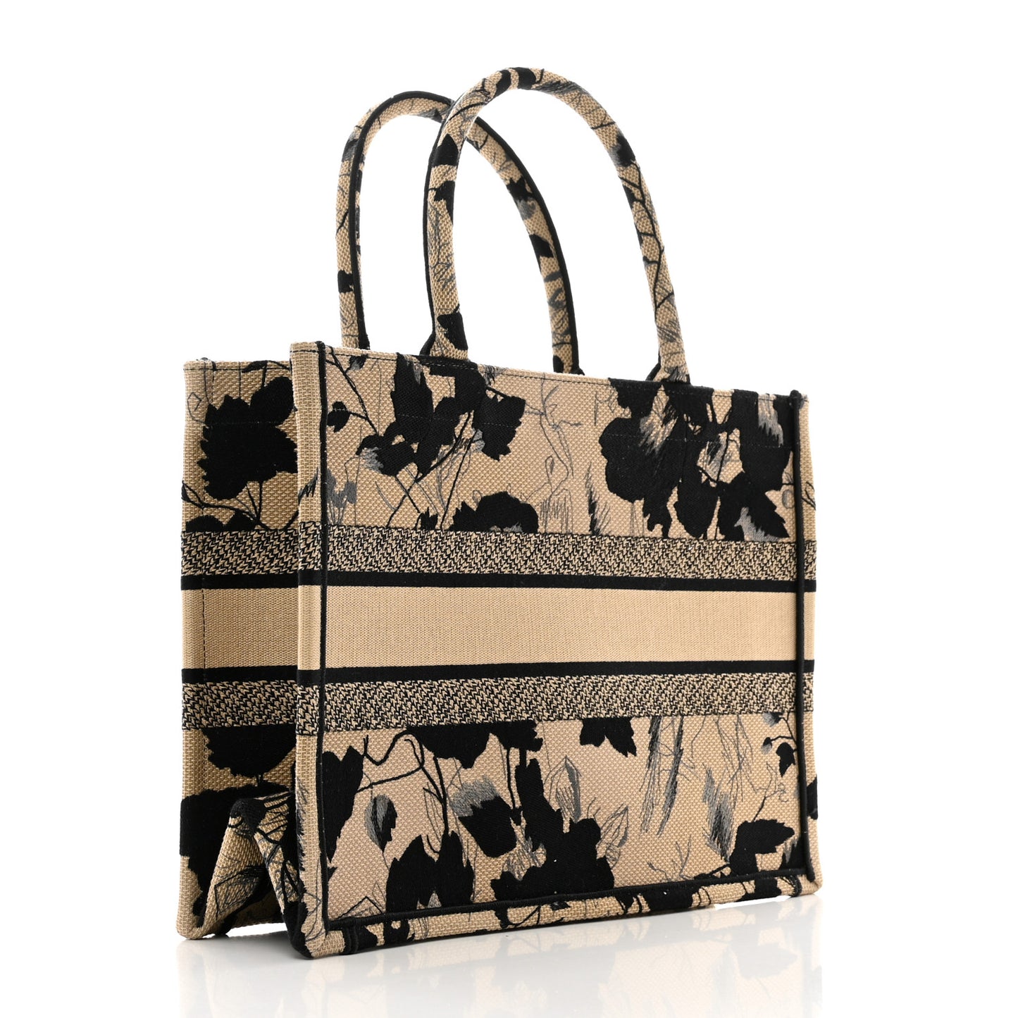 Canvas Embroidered Medium Fleurs Mystiques Book Tote Black Beige