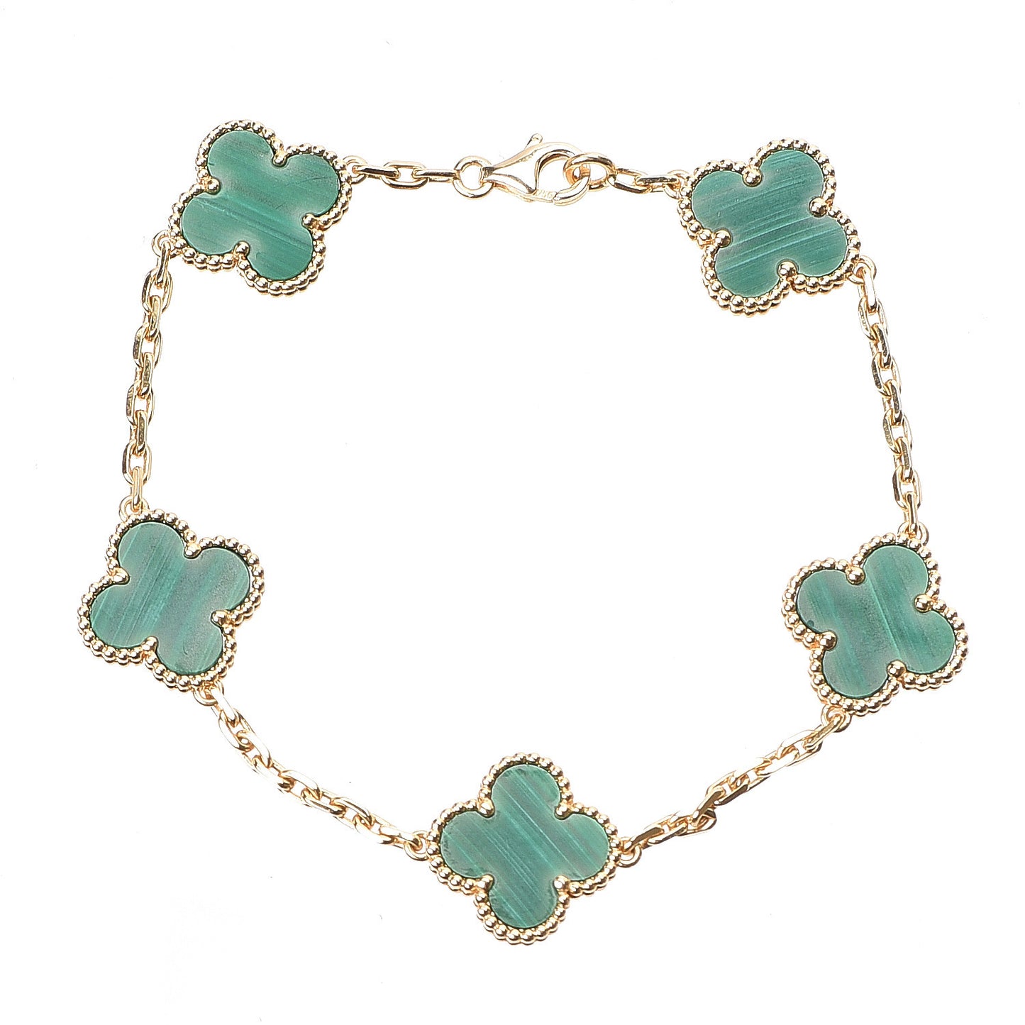 18K Yellow Gold Malachite 5 Motifs Vintage Alhambra Bracelet
