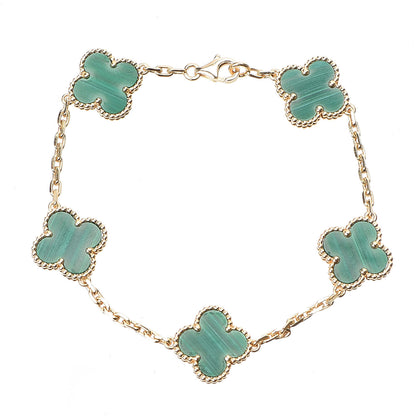 Van Cleef & Arpels 18K Yellow Gold Malachite 5 Motifs Vintage Alhambra Bracelet 1 of 4