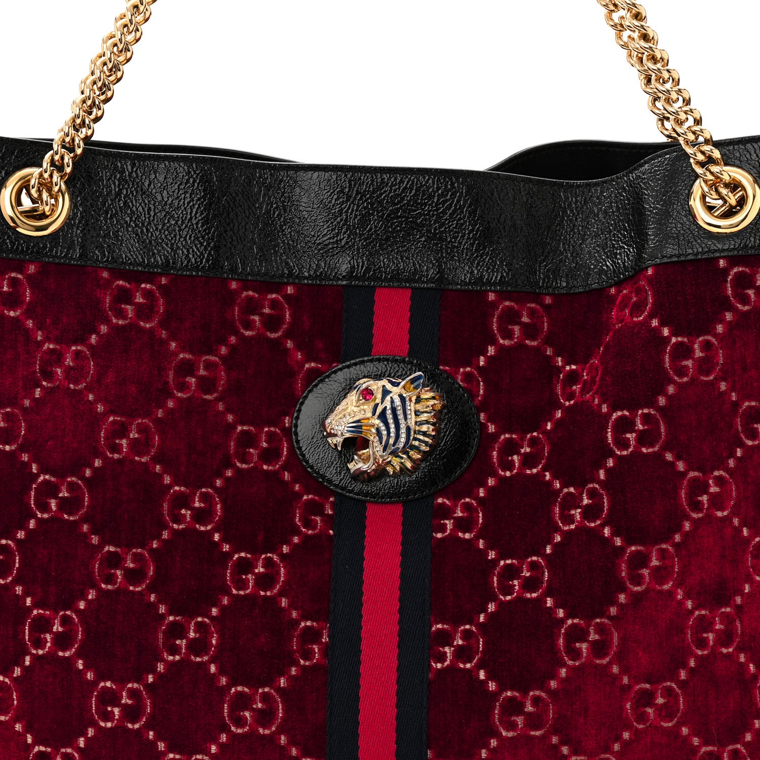 Gucci Velvet GG Monogram Large Rajah Chain Tote Red Cipria Black 9 of 11