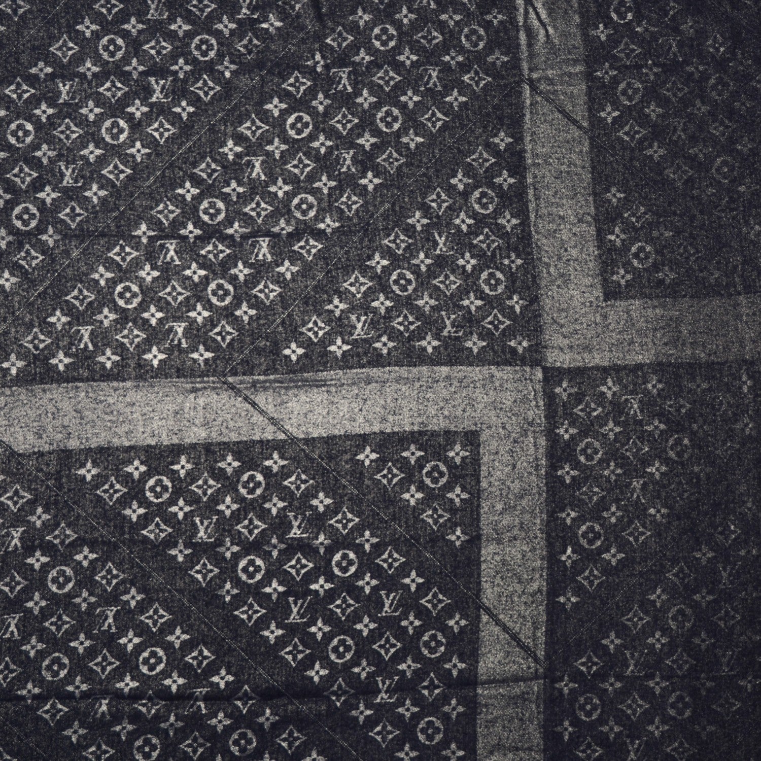 Louis Vuitton Silk Wool Monogram Rock Shawl Black 1 of 5