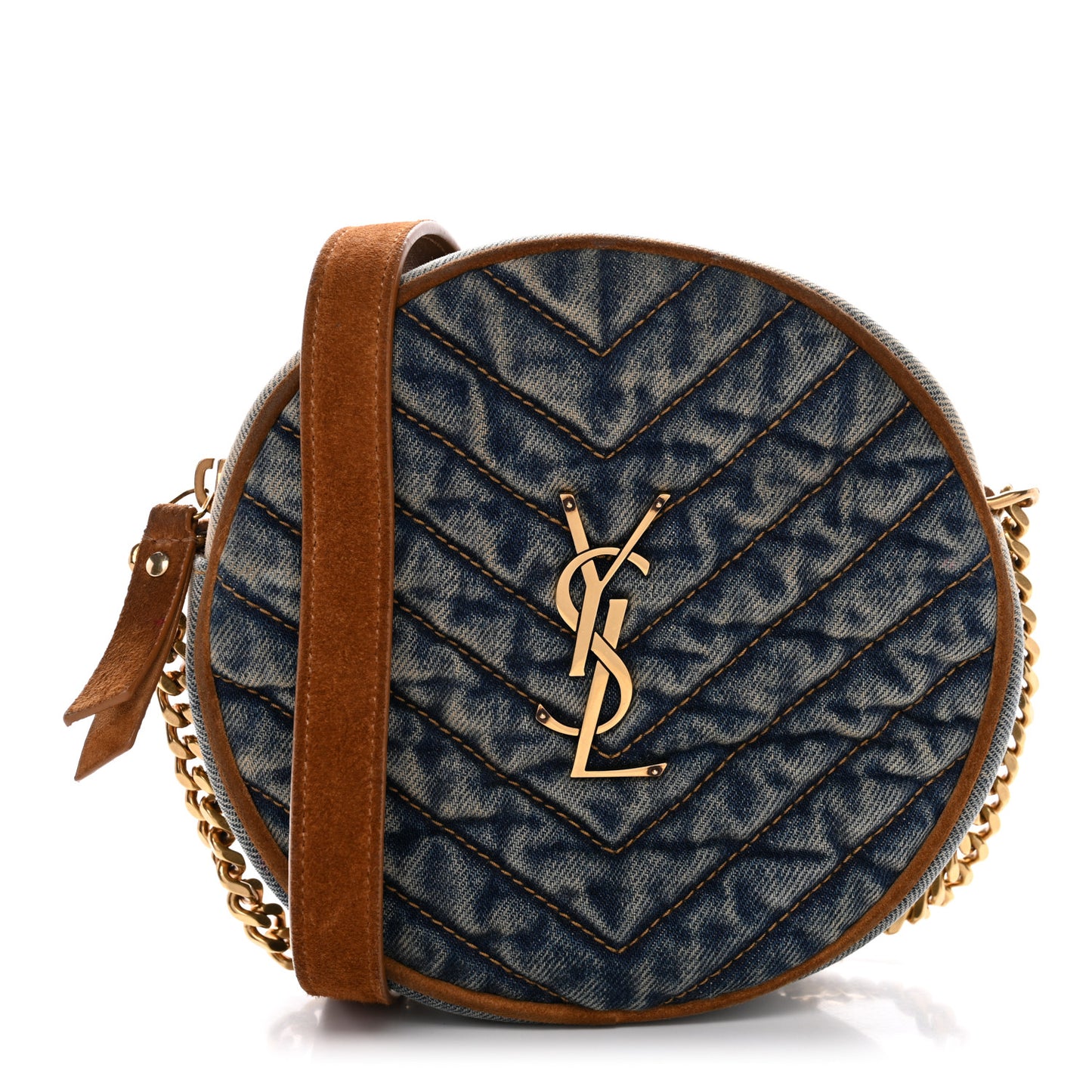 Denim Quilted Monogram Round Crossbody Bag Rodeo Blue