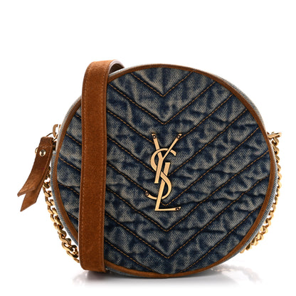 Saint Laurent Denim Quilted Monogram Round Crossbody Bag Rodeo Blue 1 of 13