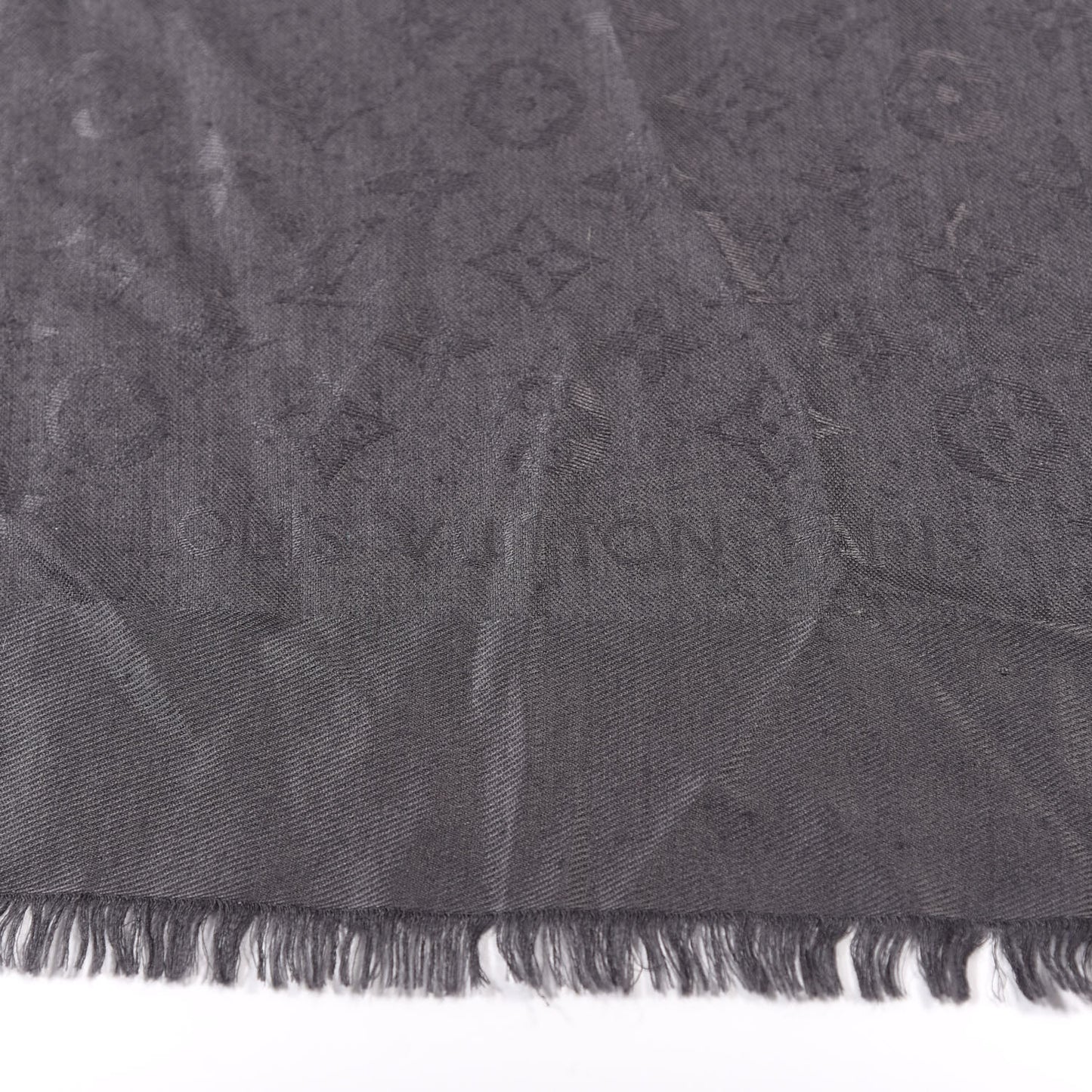 Silk Wool Monogram Shawl Charcoal Grey