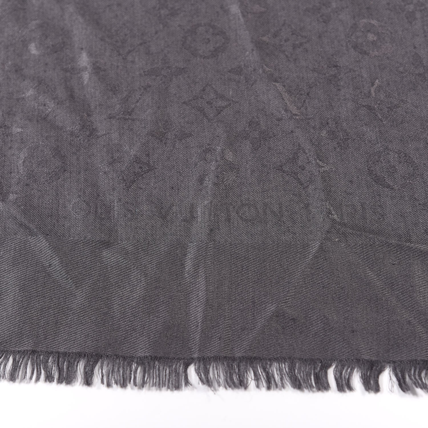 Louis Vuitton Silk Wool Monogram Shawl Charcoal Grey 3 of 4