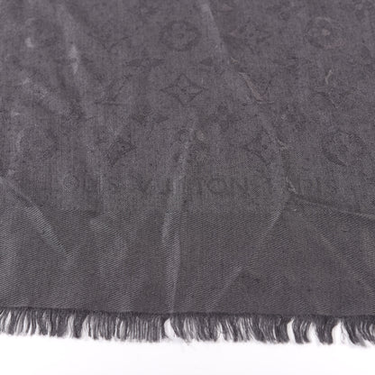 Louis Vuitton Silk Wool Monogram Shawl Charcoal Grey 3 of 4