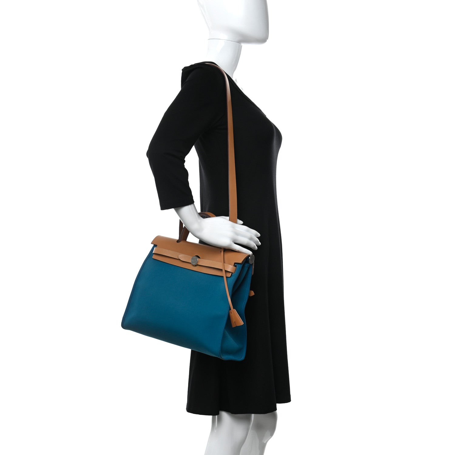 Hermes Vache Hunter Toile Herbag Zip 31 PM Bleu Natural 2 of 14