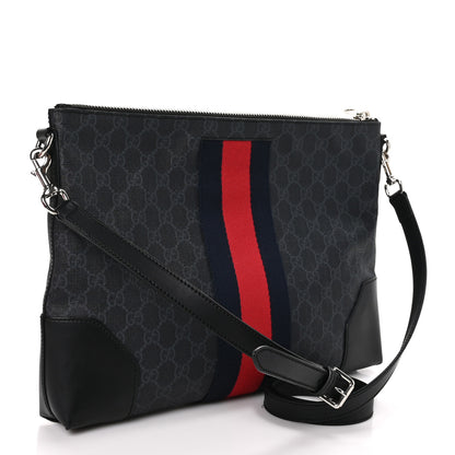 Gucci Soft GG Supreme Monogram Appia Calfskin Web East West Messenger Bag Black Grey 3 of 12