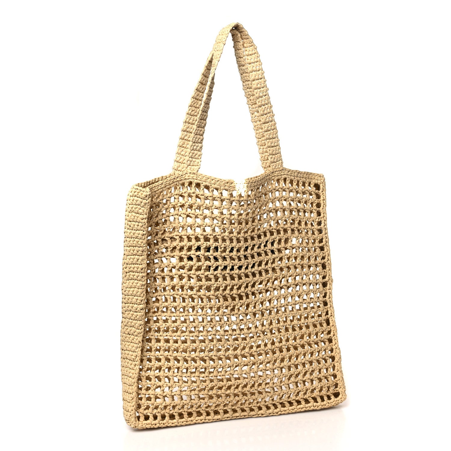 Prada Yarn Raffia Effect Crochet Logo Embroidered Tote Bag Naturale 3 of 8