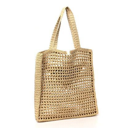 Prada Yarn Raffia Effect Crochet Logo Embroidered Tote Bag Naturale 3 of 8