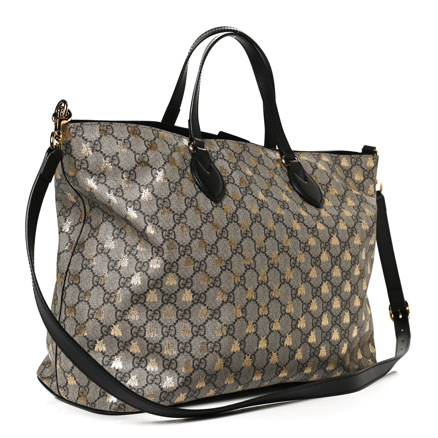 Gucci Soft GG Supreme Monogram Bees Medium Crossbody Tote Beige Oro Black 2 of 13