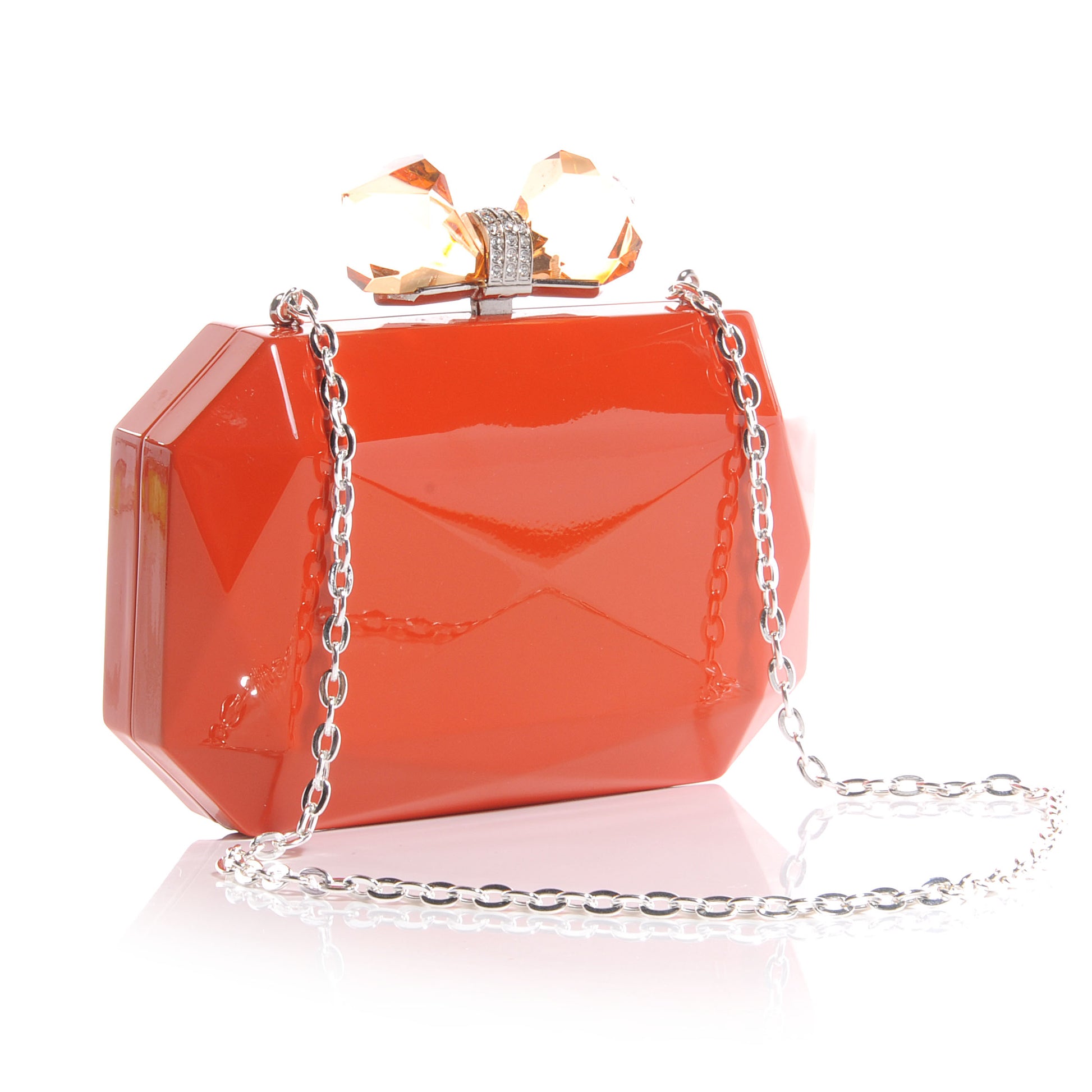 Judith Leiber Danielle Faceted Metal Bow Clutch Orange 3 of 7