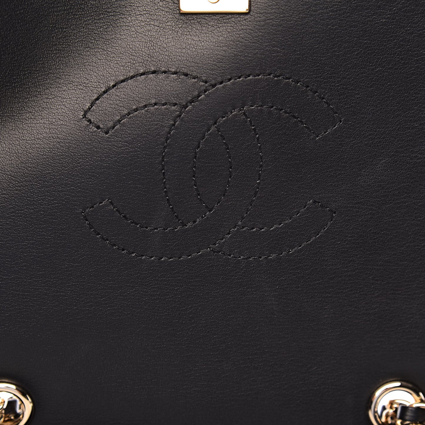 Calfskin Chevron Quilted Mini Statement Flap Black
