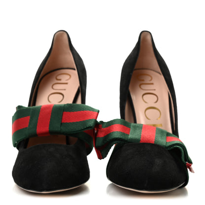 Gucci Kid Scamosciato Removable Web Bow High Heel Pumps 40.5 Black 2 of 9