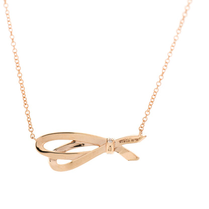 Tiffany 18K Yellow Gold Diamond Mini Bow Pave Pendant Necklace 4 of 7