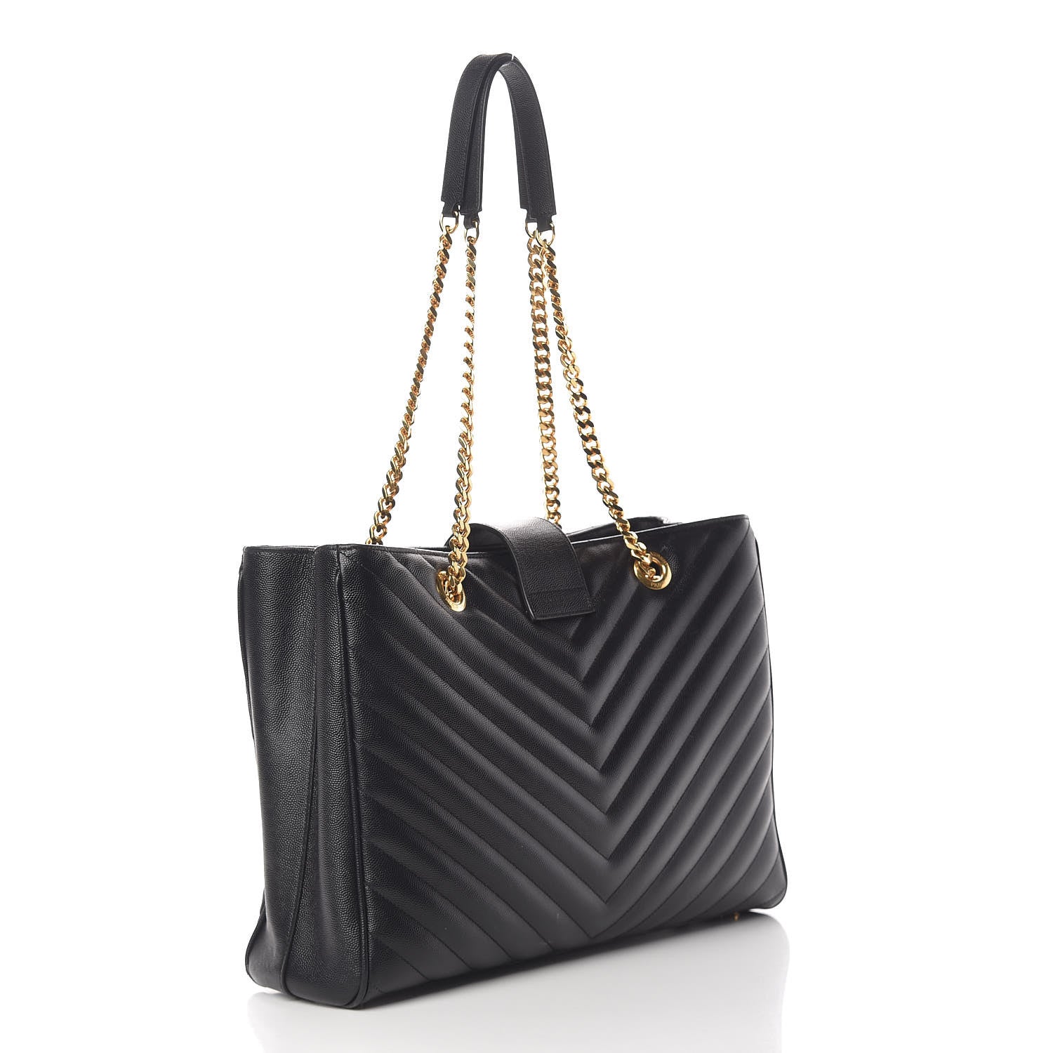 Saint Laurent Grain De Poudre Matelasse Chevron Monogram Shopping Bag Black 3 of 23