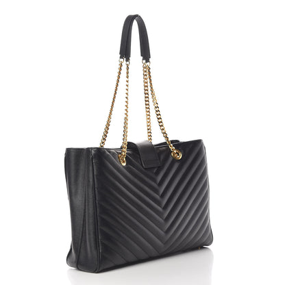 Saint Laurent Grain De Poudre Matelasse Chevron Monogram Shopping Bag Black 3 of 23