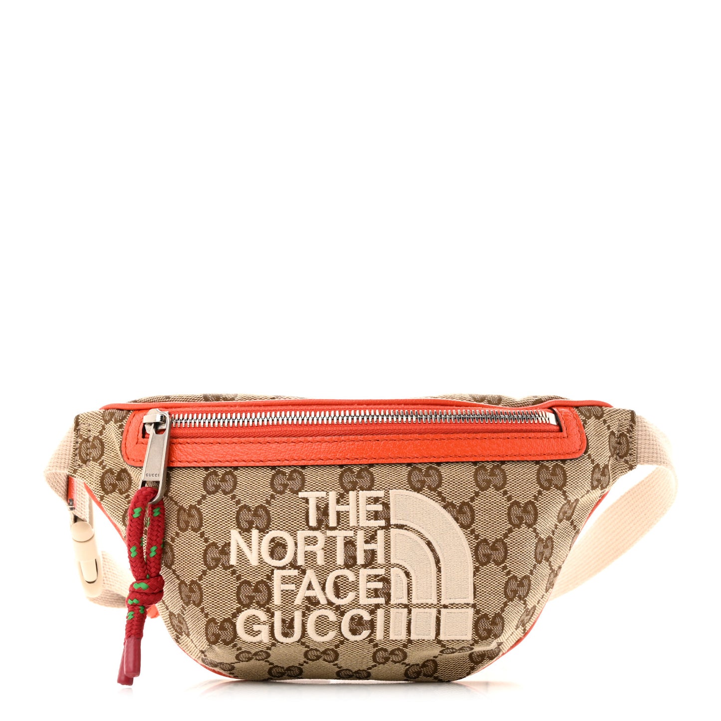 X THE NORTH FACE Monogram Textured Dollar Calfskin Embroidered Belt Bag Beige Ebony Mystic White Deep Orange