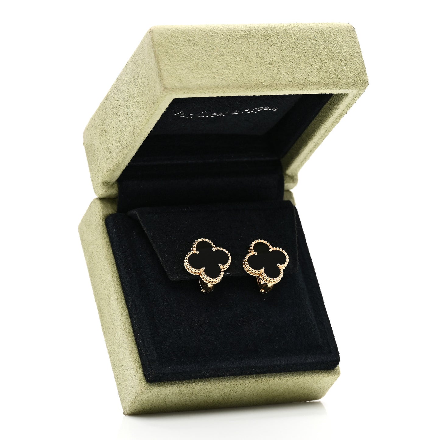 18K Yellow Gold Black Onyx Vintage Alhambra Earrings