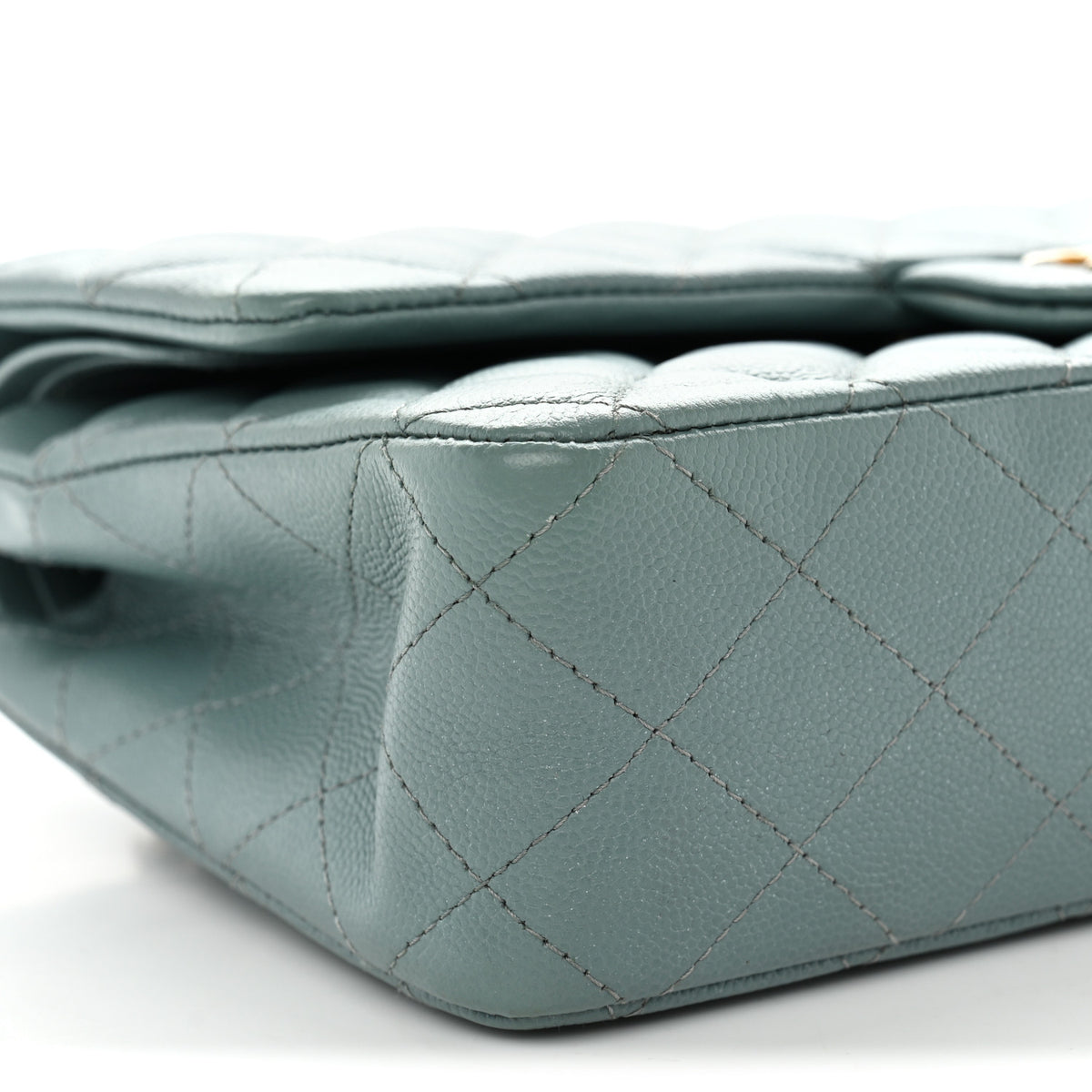 Iridescent Caviar Quilted Medium Double Flap Light Blue